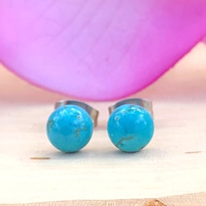 Turquoise Stud Earrings Genuine, 6mm Studs Tiny,Post,Minimalist,Dainty,Real,Gemstone,Stone,Crystal,Round,December Birthstone,Protection,Gift