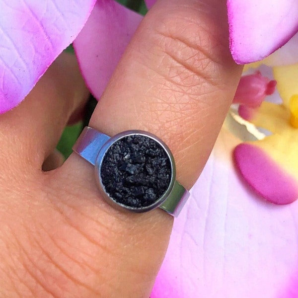 Anillo de turmalina negra cruda, piedra triturada ajustable, anillos de cristal curativo mujeres, natural, áspero, mineral, piedra de nacimiento de octubre, protección, regalo