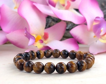 Tiger Eye Bracelet 8mm, Mens Tigers Eye Bracelet Womans, Prosperity Bracelet, Good Luck Bracelet, Protection Bracelet, Tigers Eye Gift Men