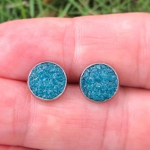 Raw Aquamarine Studs Rough Natural Stone Stud Earrings Post Crushed Gemstone Crystal Rock March Birthstone Throat Chakra Gifts Her