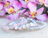 Calming Bracelet Stack, 3 Gemstone Bracelet Stack, Rose Quartz Bracelet, Matte Howlite Bracelet, Opalite Beaded Bracelet, Gift With Meaning