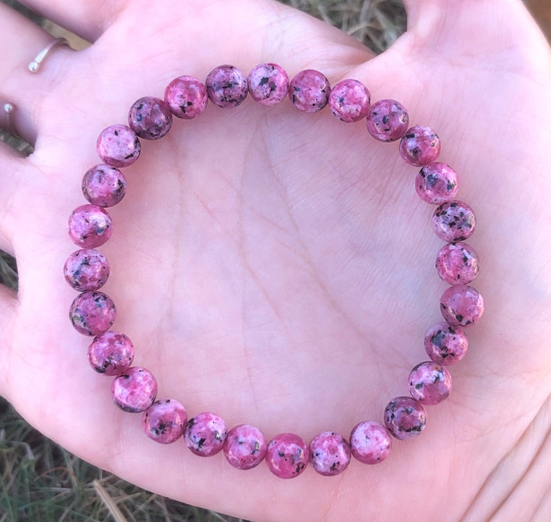 Sesame Kiwi Jasper Bracelet. Pink Jasper Beaded Bracelet Etsy