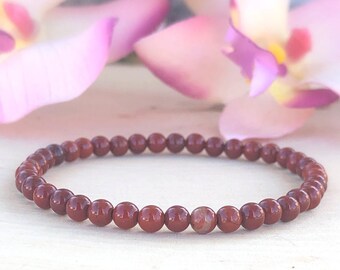 Red Jasper Bracelet 4MM, Mens, Stone, Stretch, Beaded, Root Chakra, Health, Fertility Crystal, Libido, Passion, Motivation, Success, Gift
