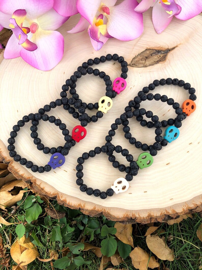 Child Essential Oil Bracelet Skull Bracelet Lava Bead Etsy