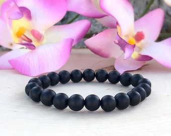 Black Agate Bracelet, Black Matte Men's Bracelet, Healing Bracelet Agate, Bracelet Homme, Men's Yoga Bracelet, Courage Bracelet, Mens