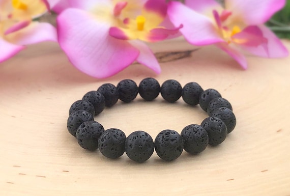 10 MM Black Lava Bracelet Lava Bead Anxiety Aromatherapy Lava Rock Stone Mala Volcanic Grounding Calming Courage Creativity Boyfriend Gift