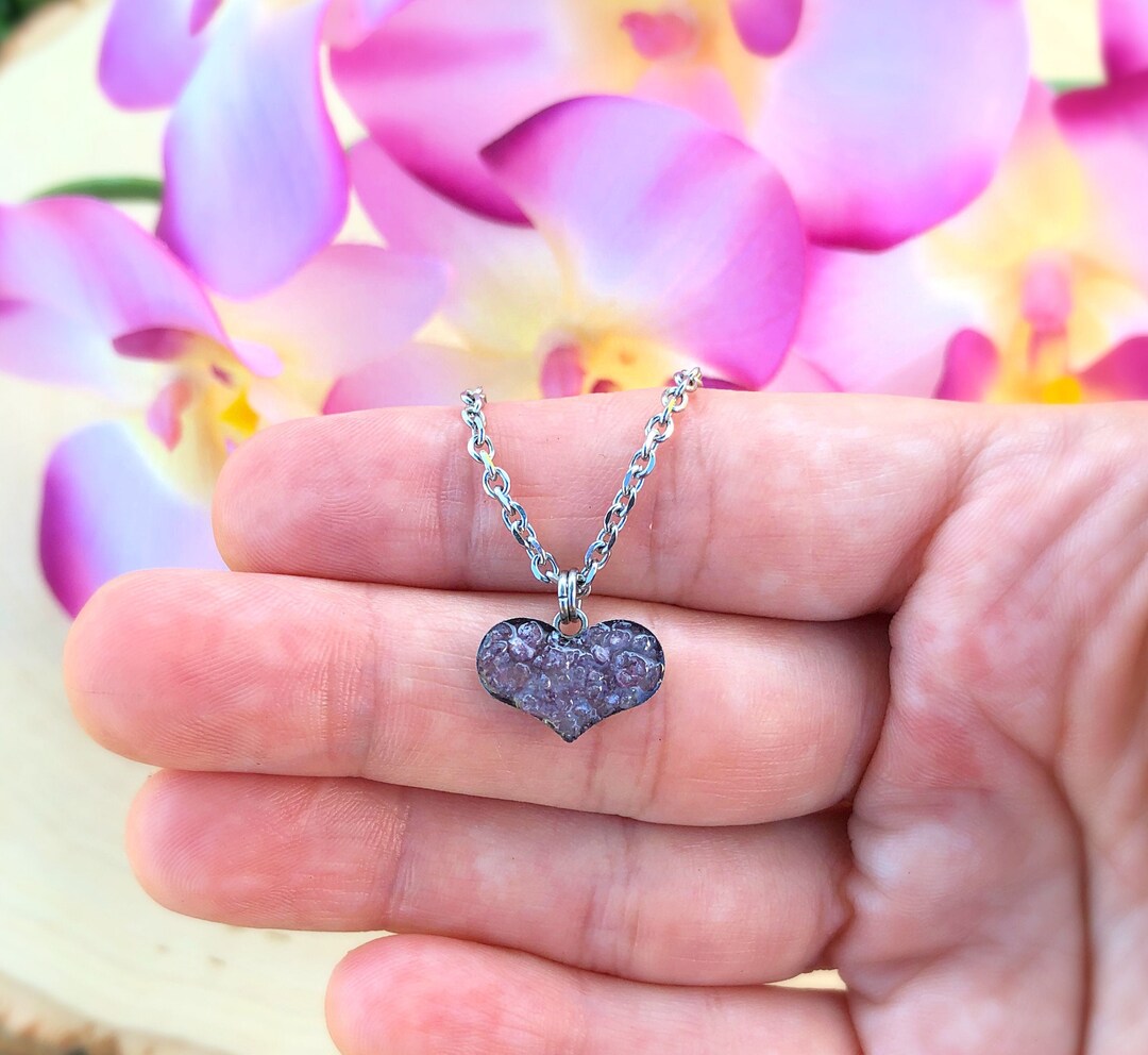 Collier Pendentif Coeur Violet Imitation Pierre - Chaine 50 Cm Acier - Bijoux Des Lys - Neuf