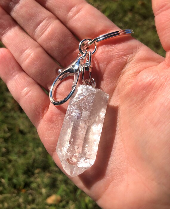 Clear Quartz Keychain Natural Quartz Key Ring Quartz Key Chain
