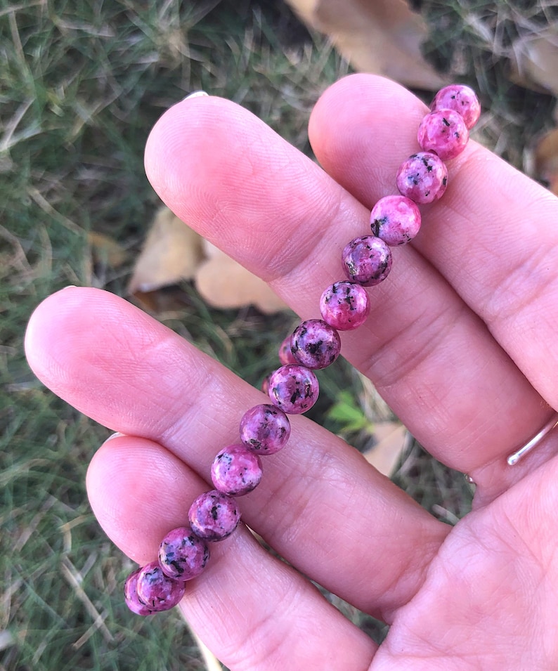 Sesame Kiwi Jasper Bracelet. Pink Jasper Beaded Bracelet Etsy
