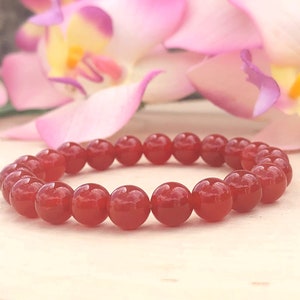 8MM Carnelian Red-Orange Stretch Mala Gemstone Bracelet, Bead, Sacral Chakra, Success, Motivation, Courage, Creativity, Homme, Gifts Men