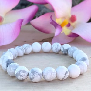 Matte Howlite Bracelet, Howlite Bracelet Mens, Howlite Stone Bracelet, Howlite Bracelet Women, Howlite Wrist Mala, Calming Healing Crystals