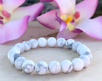 Matte Howlite Bracelet, Howlite Bracelet Mens, Howlite Stone Bracelet, Howlite Bracelet Women, Howlite Wrist Mala, Calming Healing Crystals