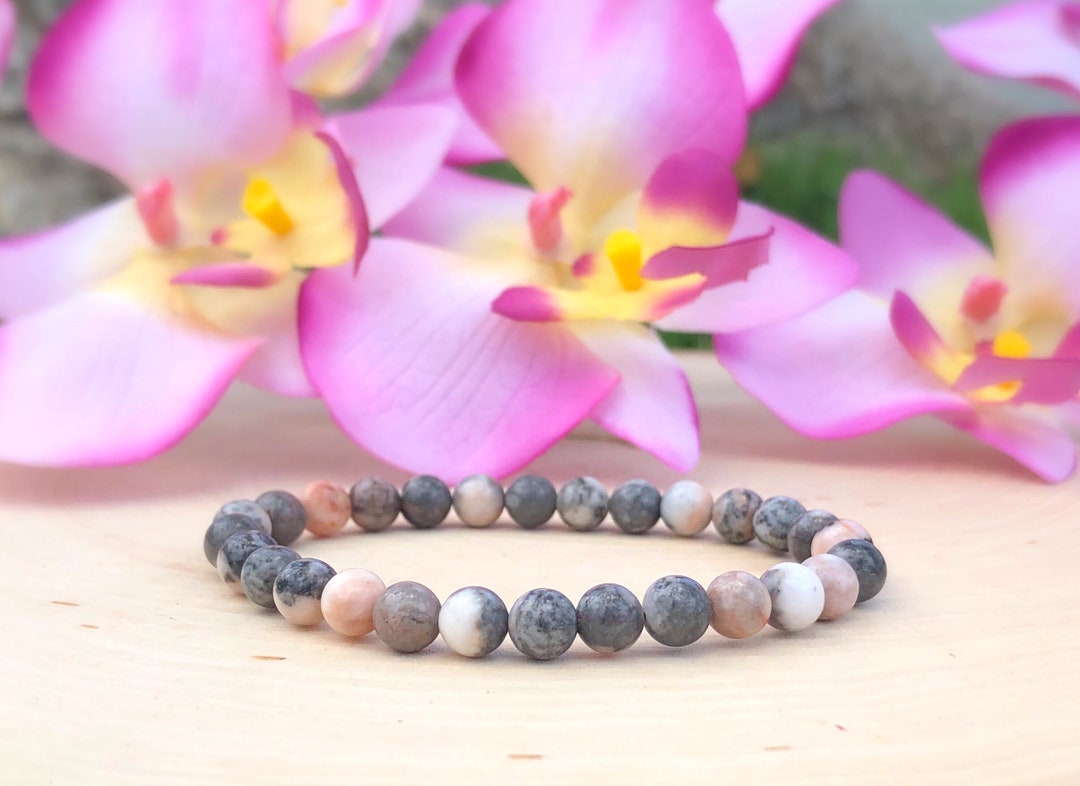 6MM Pink Zebra Jasper Bracelet Bead Crystal Healing Etsy