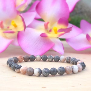 6 MM Rosa Zebra Jaspis Armband, Pärla, Kristallläkning, Armband Kvinnor, Stapelbara Yogaövningar, Mental Klarhet, Fokus, Balans, Motivation