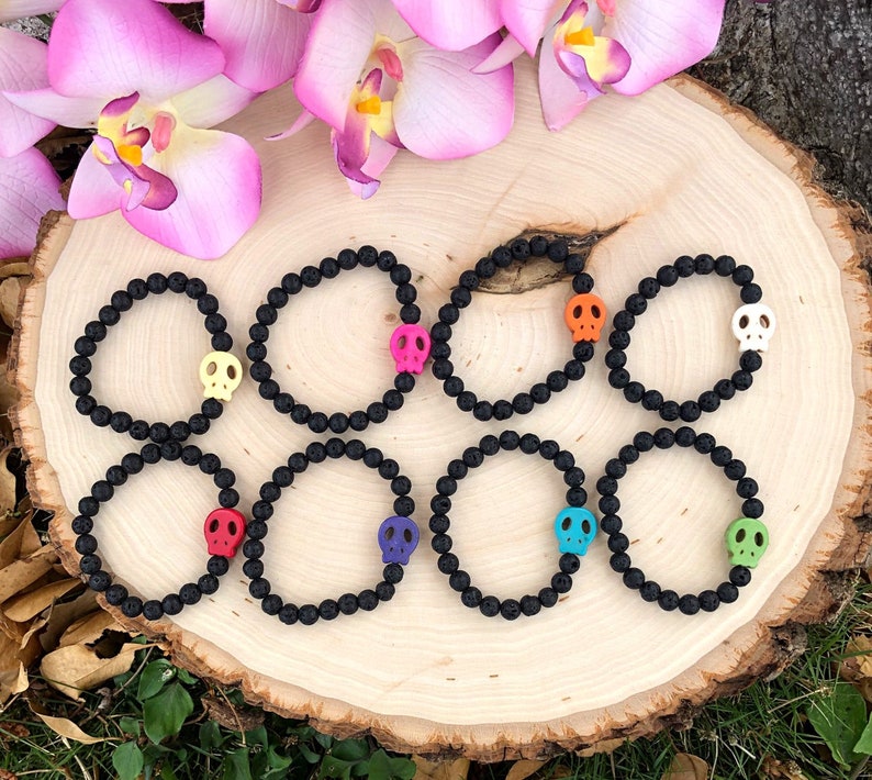 Child Essential Oil Bracelet Skull Bracelet Lava Bead Etsy