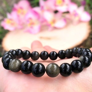 Gold Obsidian Armband, Golden Sheen Obsidian, Obsidian Bead, Stein, emotionale Heilung, Positivität, Stressabbau, psychischer Schutz, Schmerz