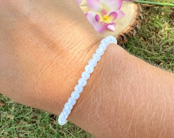 4MM Opalite Beaded Bracelet, 4 MM Opalescent Crystal Bracelet, Wealth Success Bracelet, Sea Opal Bracelet, Calming Bracelets for Women Gift