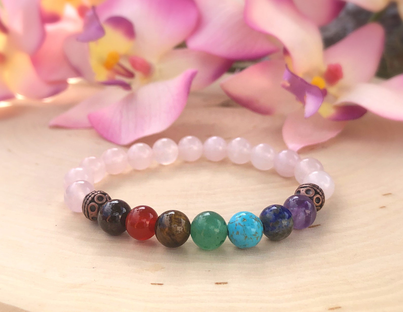 Rose Quartz Chakra Bracelet Chakra Healing Gemstone Bracelet Etsy