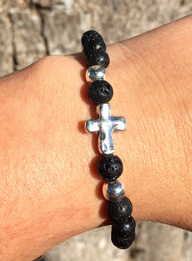 Cross Bracelet Beaded Silver Cross Bracelet Sideways | Etsy