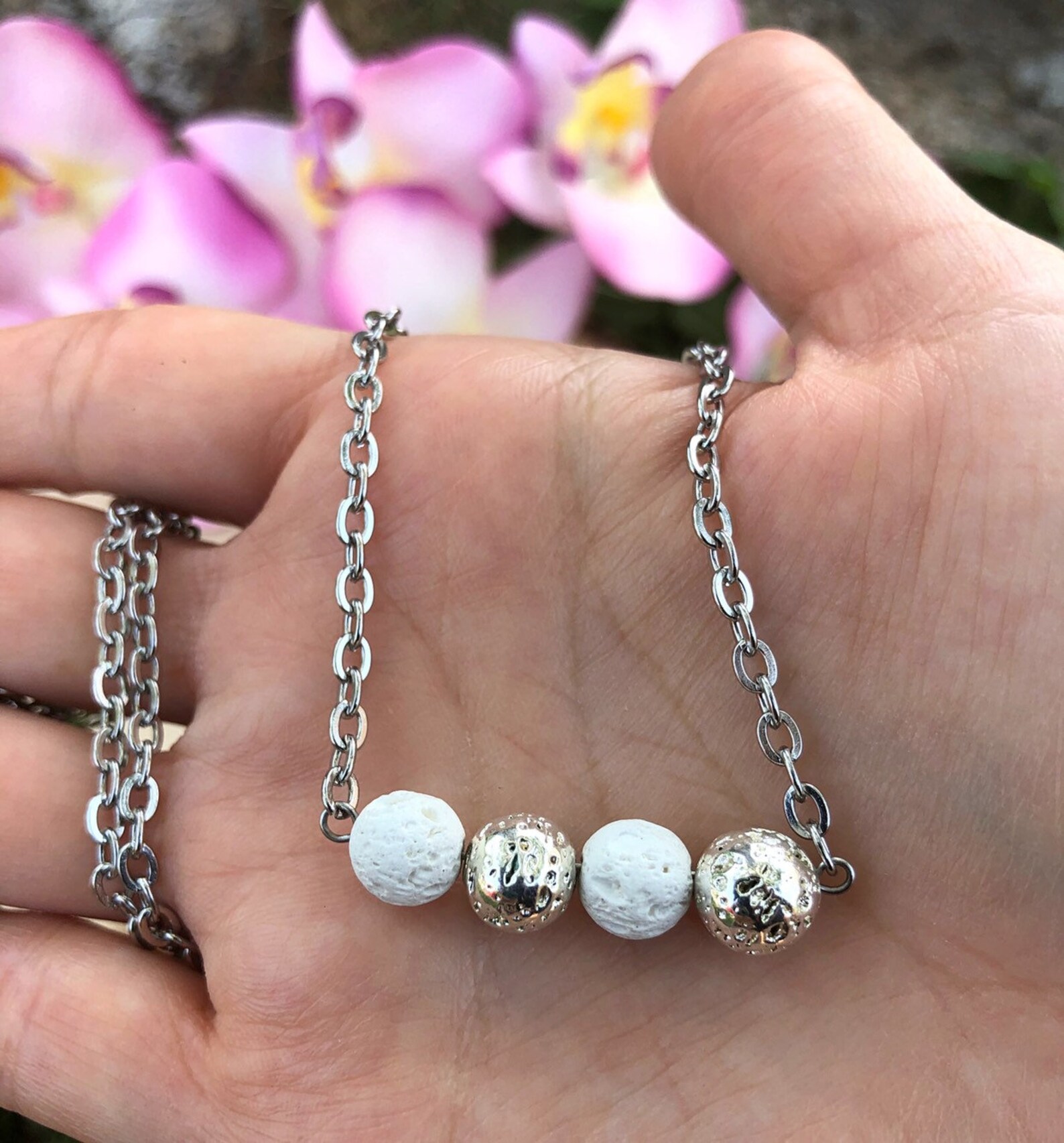 White Lava Bead Necklace Stainless Steel Lava Necklace for Etsy