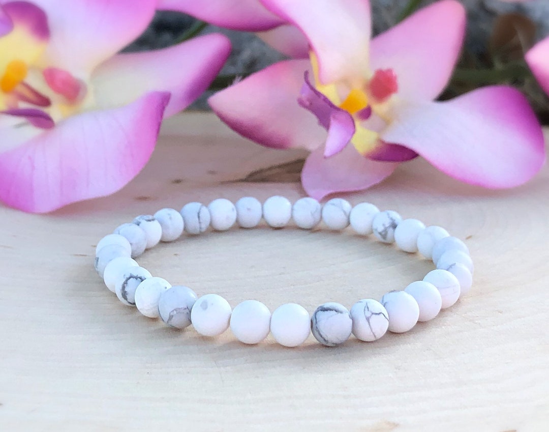 Howlite Mala Bracelet, Matte Howlite Bracelet 6mm, Howlite Stretch