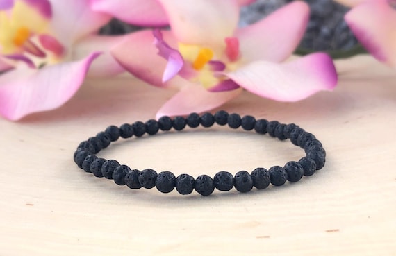 4 MM Black Lava Bracelet, Lava Bead, Anxiety, Aromatherapy, Lava Rock, Lava Stone Mala, Volcanic, Grounding, Calming, Courage, Creativity