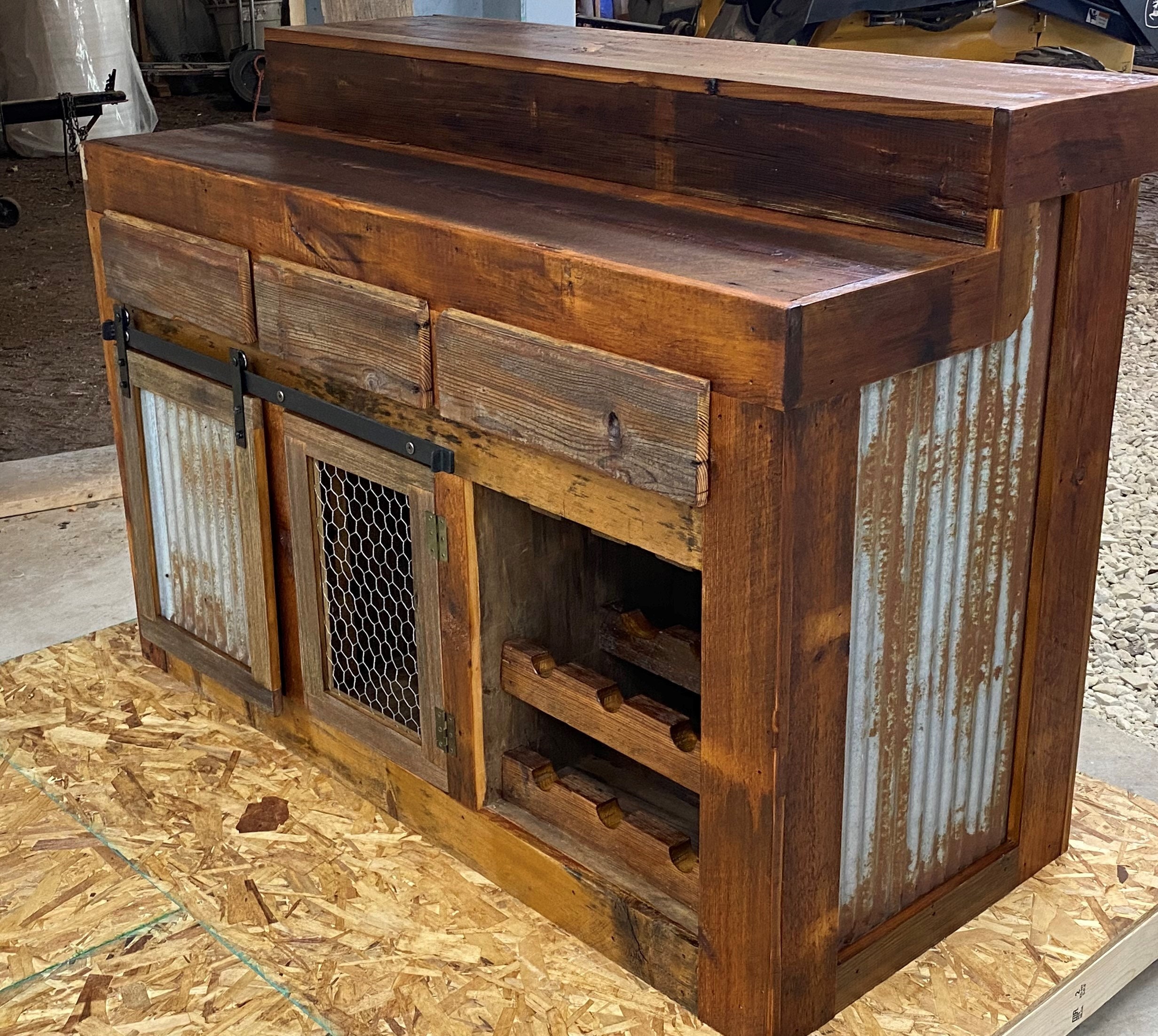 Rustic Barnwood Bar W/ Sliding Barn Door and Wine Rack Etsy