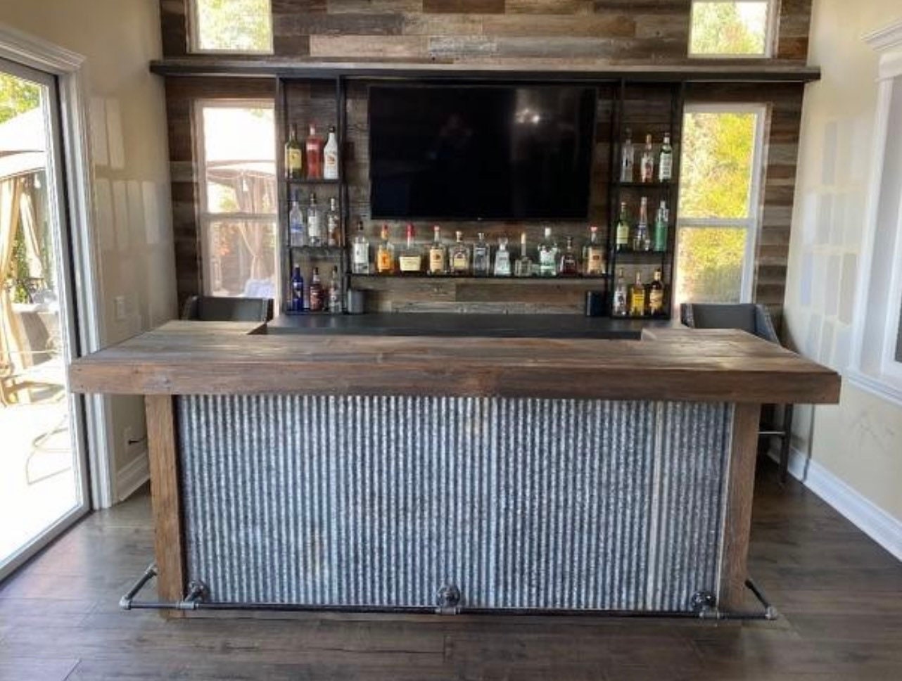 Rustic Barnwood Bar  Reclaimed wood bars, Barn wood, Wood bar