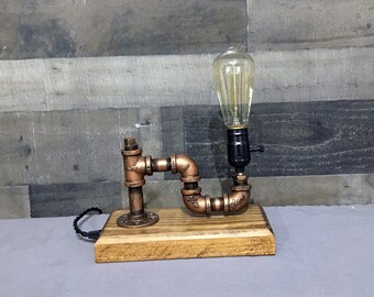 Industrial Lamp / Edison Lamp / Pipe Lamp / Steampunk / Distressed Copper / Tesla Lamp / Desk Lamp / Edison Light / Home Decor