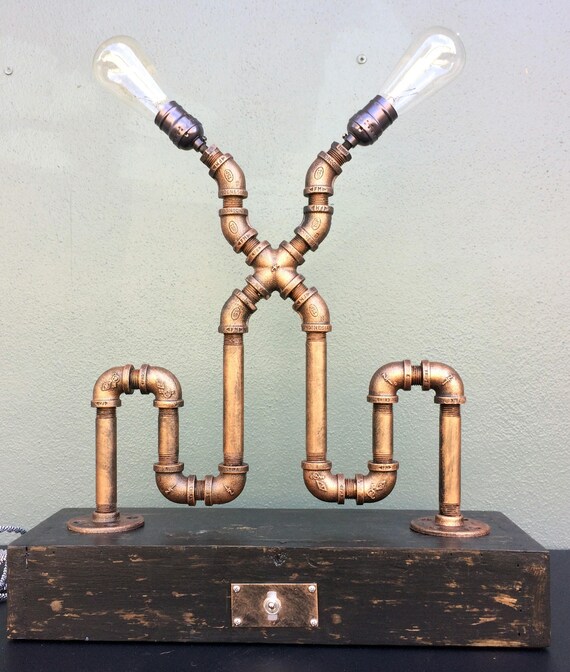 Industrial Pipe Lamp Industrial Lighting Table Lamp Tesla Etsy