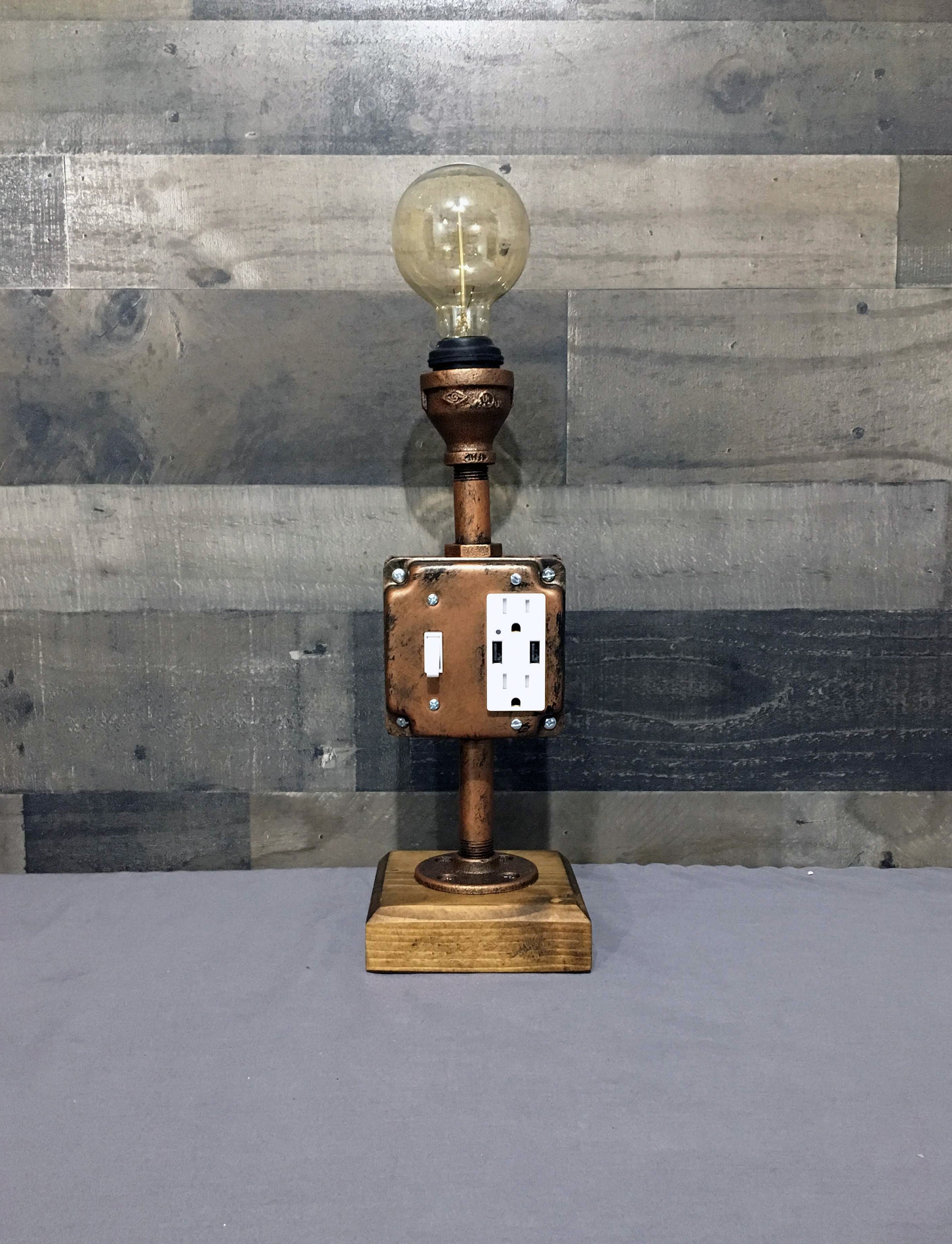 Industrial Desk Lamp USB Charging Station Tesla Lamp Etsy