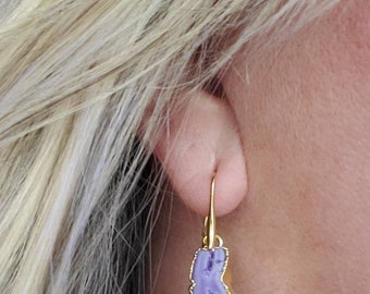 A-14873 Fabulous Handmade Agate Slice Druzy Earrings DIY Component Pairs Gold Edge With Electroplated Earring Double Bail Connect Earrings