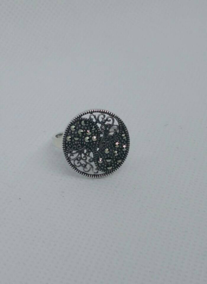 Gemstone 5.2gr Oxidized Sterling Jewelry,Rings,Free Shipping Jewelry Marcasite Ring,Art Deco Ring Art Deco Sterling-Vintage Style Jewelry