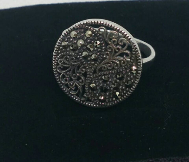 Gemstone 5.2gr Oxidized Sterling Jewelry,Rings,Free Shipping Jewelry Marcasite Ring,Art Deco Ring Art Deco Sterling-Vintage Style Jewelry
