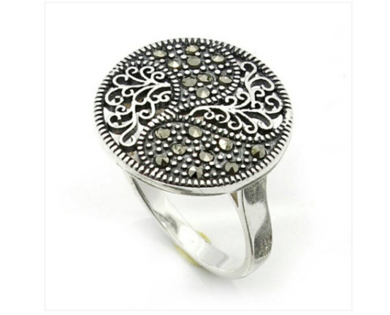 Gemstone 5.2gr Oxidized Sterling Jewelry,Rings,Free Shipping Jewelry Marcasite Ring,Art Deco Ring Art Deco Sterling-Vintage Style Jewelry