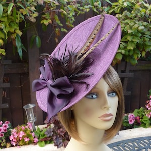 MADE TO ORDER - plum - brown - fascinator - Mother of the bride - wedding - Ascot - races - hatinator - headpiece - hat - pheasant - purple