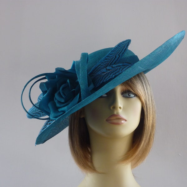 MADE TO ORDER - teal - blue - sinamay - wedding - hatinator - mother of the bride - Ascot - races - hat - fascinator - blue - turquoise