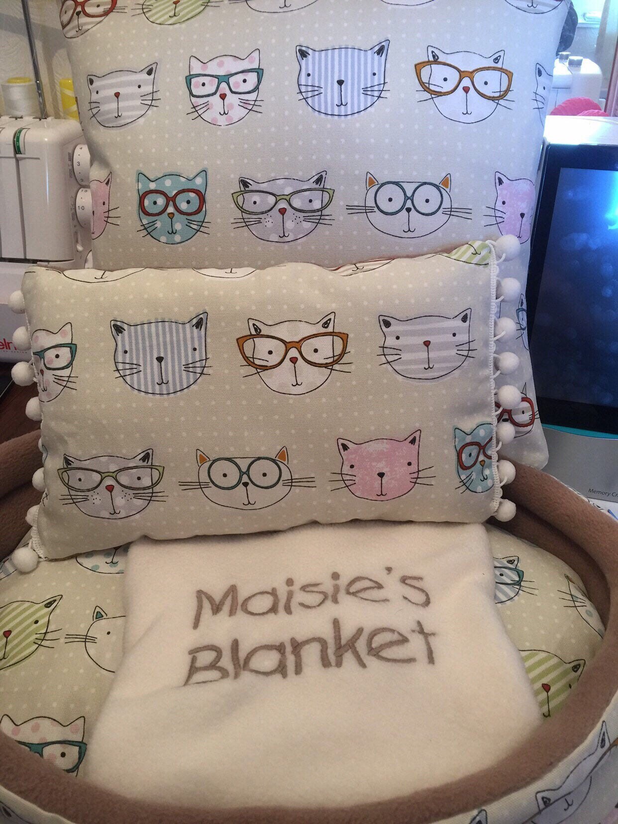 Cat bed pillow Cats snuggle blanket with hand stitched Etsy