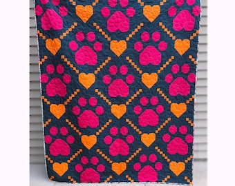 Dog Quilt Pattern PDF Instant Download, Paw Prints on My Heart, Advanced Beginner