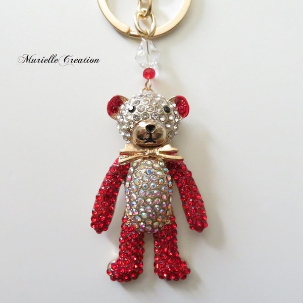 Porte-clés ou Bijou de sac Ourson strass rouge