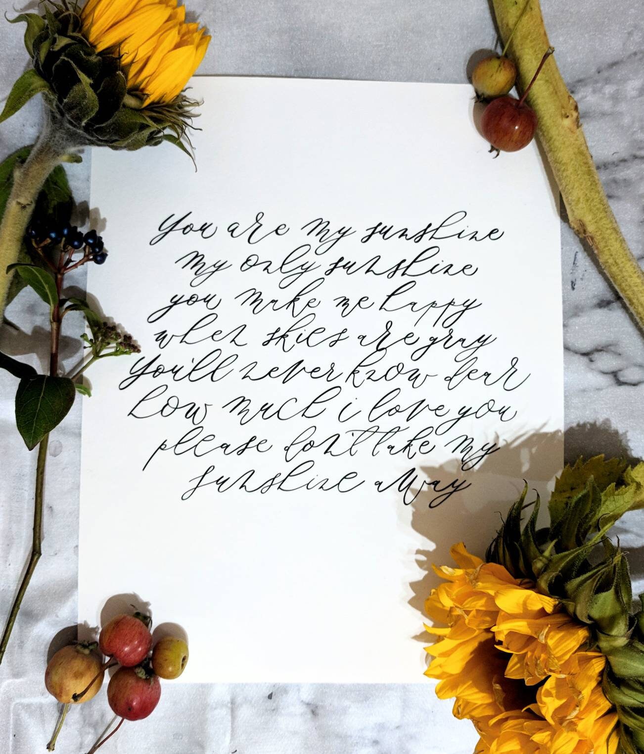 Calligraphy Print Song Lyrics You Are My Sunshine Gift Etsy etsy