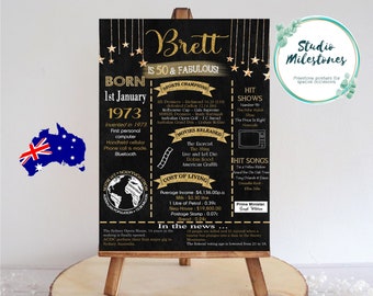 50th Birthday Gift 1974// Poster Sign // Born in 1974/ Flashback 50 Years Ago, Digital Printable File - - AUSTRALIAN EDITION