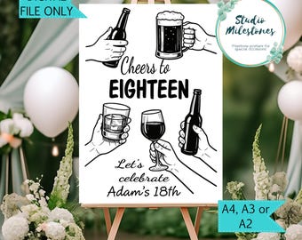 Personalized Birthday Welcome Sign: Beer, Wine, Whisky Poster (Digital Printable File)