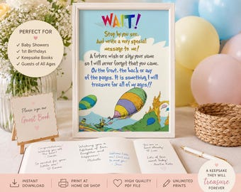 Oh The Places You'll Go Baby Shower Guest Book Sign Blue | Wishes for Baby Sign | Baby Shower Guest Book Alternative | Instant Download 8x10