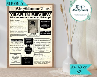 60th Birthday Gift 1964/Poster Sign // Born in 1964// Flashback 60 Years Ago // Digital Printable File -AUSTRALIAN EDITION//Newspaper