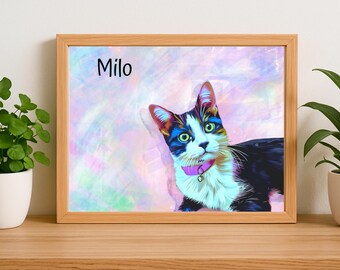 Custom Cat Portrait from Photo, Digital Pet Painting, Colorful Pop Art, Pet Remembrance Gifts, Cat Dad Presents, Crazy Cat Lady, Cat Art