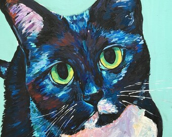 Custom cat portrait, custom pet portrait painting, cat painting custom, cat painting colorful, cat lover gifts, pet loss gifts, cat memorial