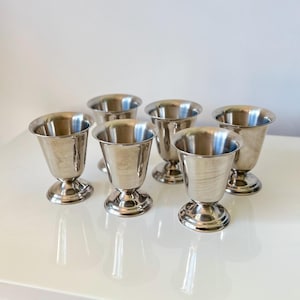 Set of 6 stainless steel ice cream bowls on foot - Guy Degrenne - Stainless steel dessert set, made in France, vintage gift idea