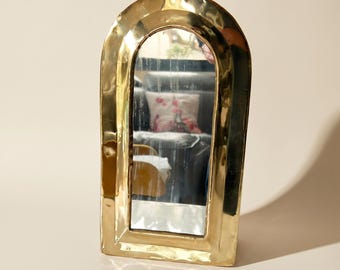Vintage Moroccan wall mirror, chiseled brass, 1950s-70s, handmade, antique patina, chic ethnic decor, authentic craftsmanship