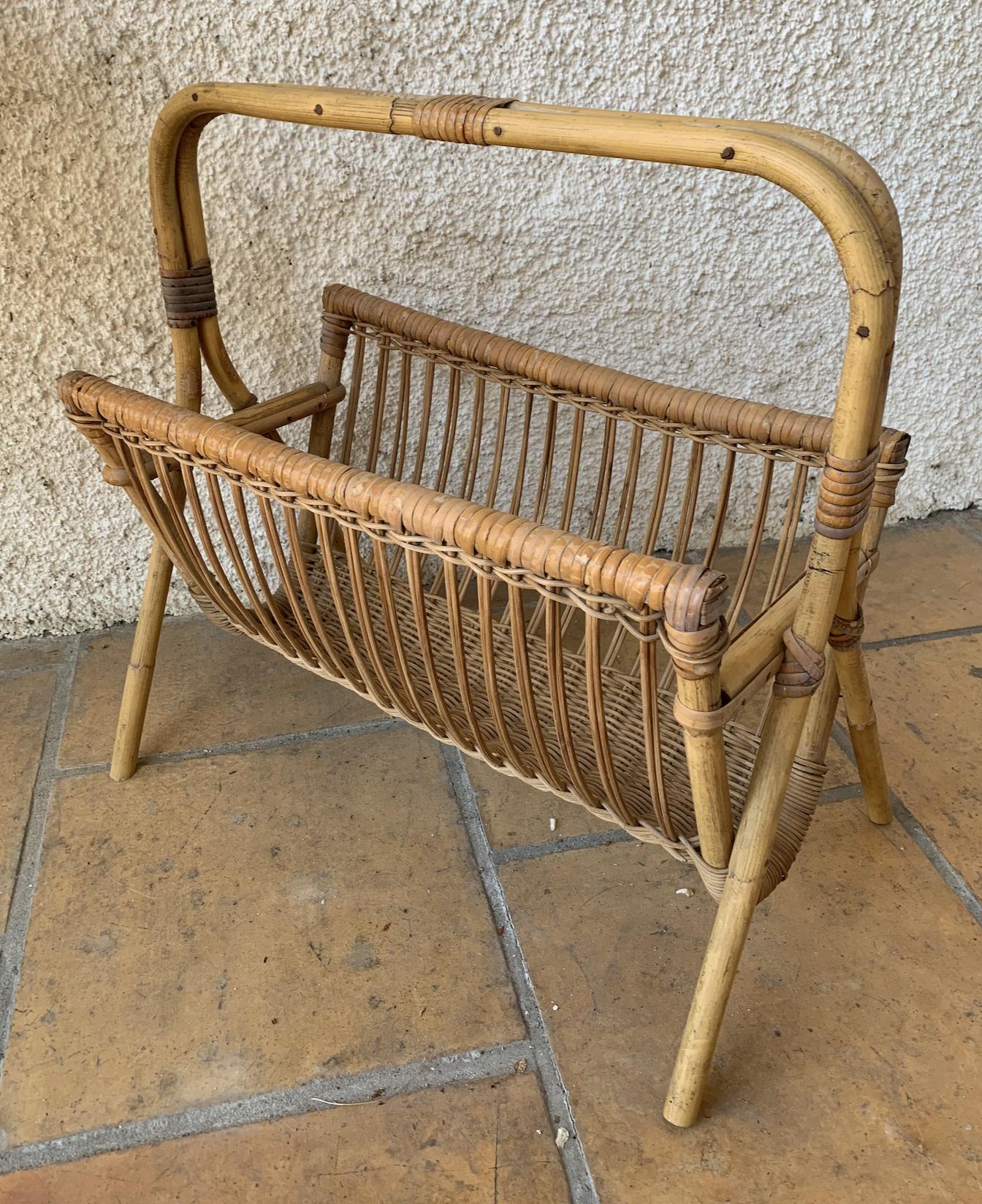 Vintage Rattan and Wicker Magazine Rack From the 60s/70s – Retro Boho ...
